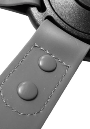 close up shot of harness quality stitching and buttons