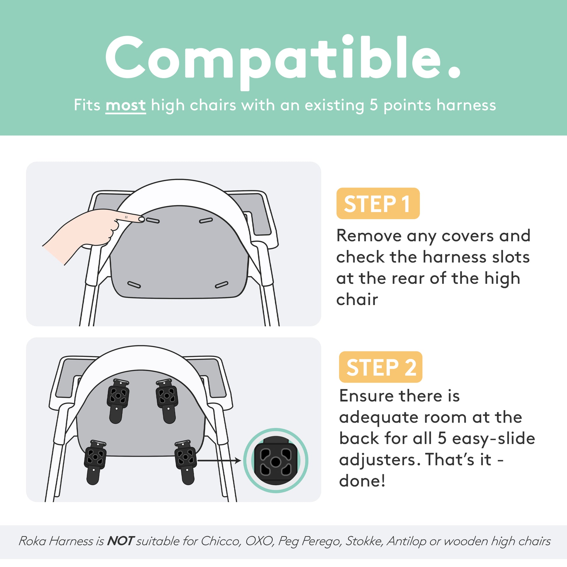 Compatible with major high chair brands universal high chair harness