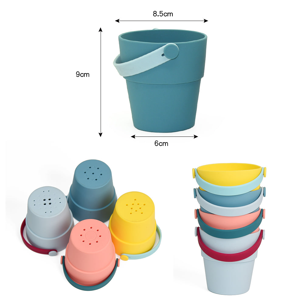4-Pack Silicone Buckets – Bath, Beach & Water Play